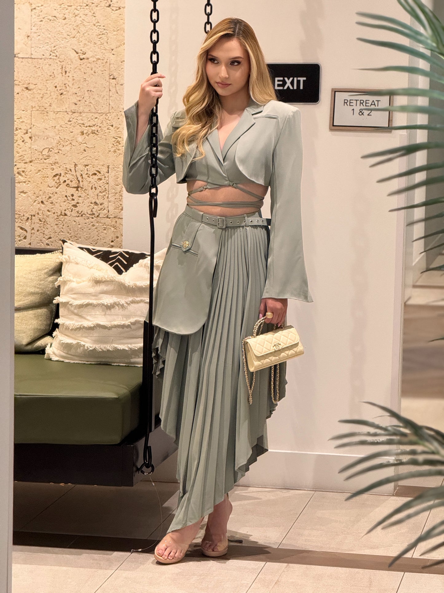 Liberty Green Pleated Skirt Set