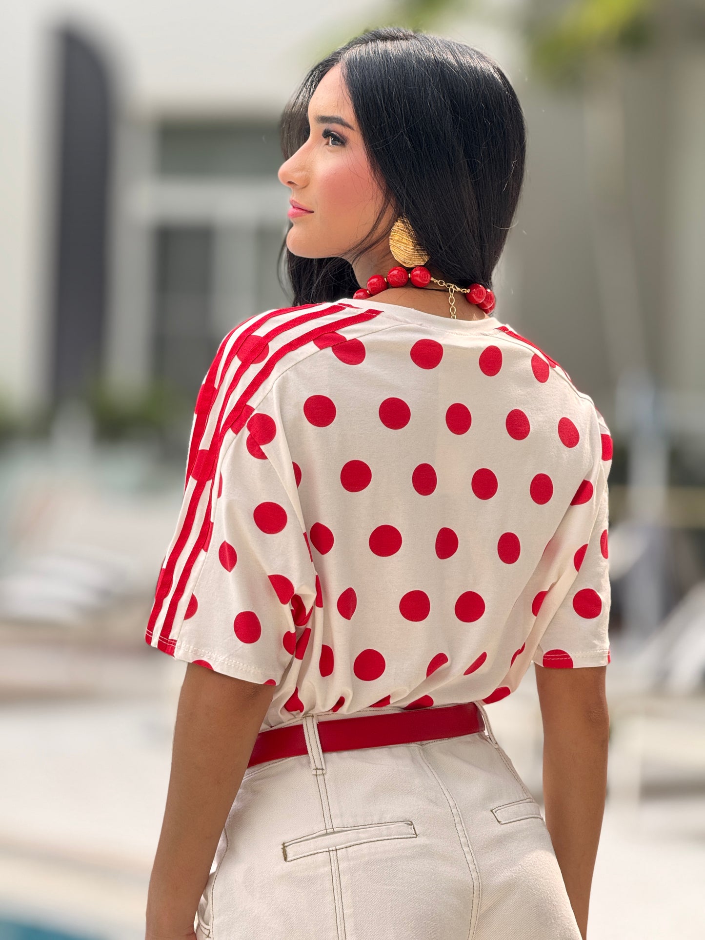 Addie White/Red Polka Dots T-Shirt