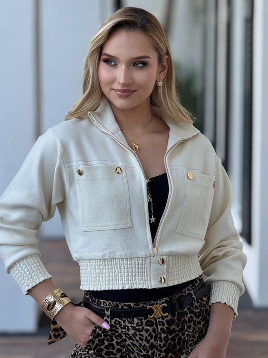 Lindsay Yvory Bomber Jacket Top