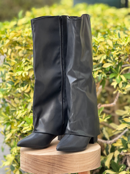 Polina Black Leather Boots