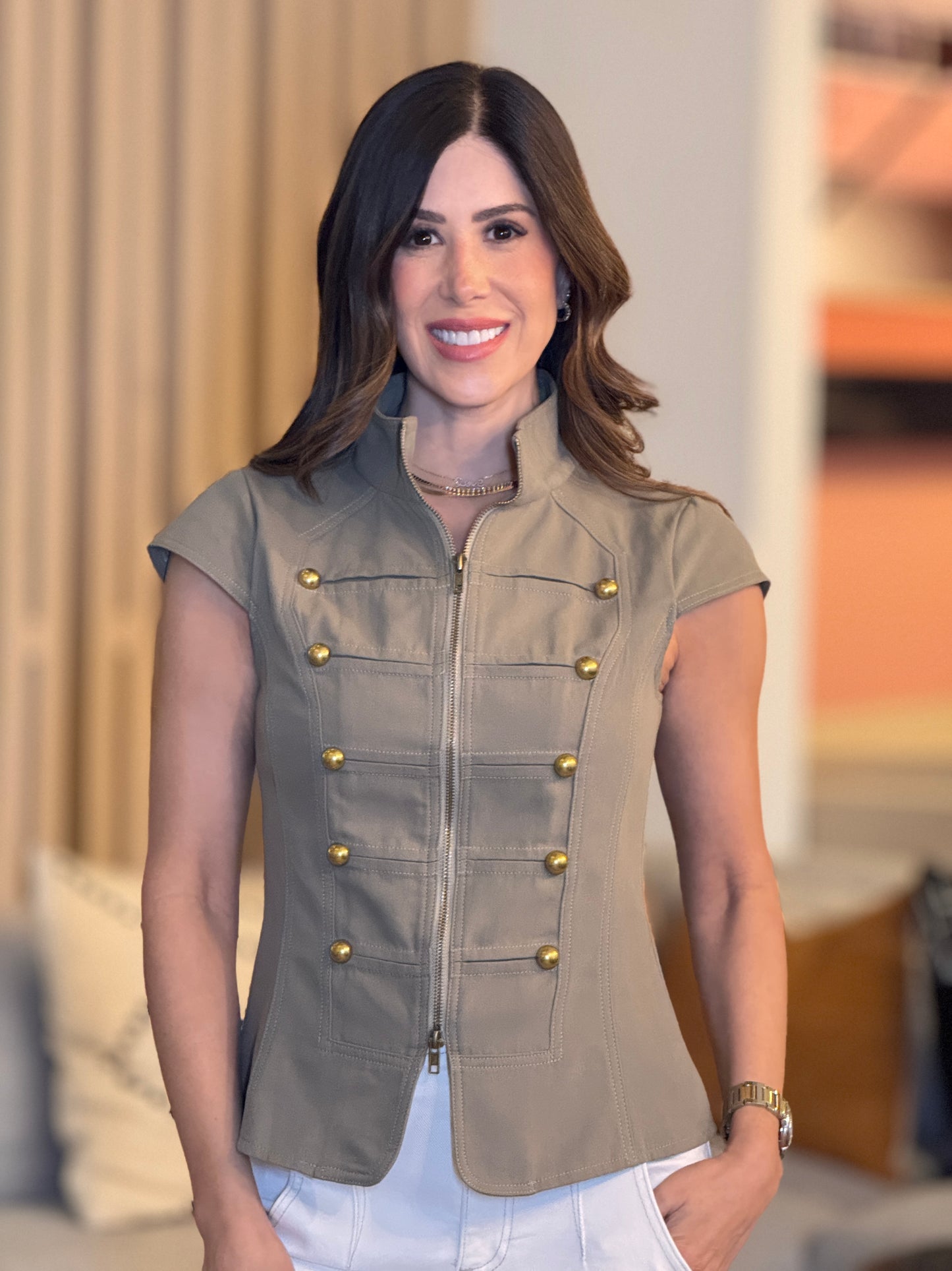 Napoleon Green Zipper Vest Top
