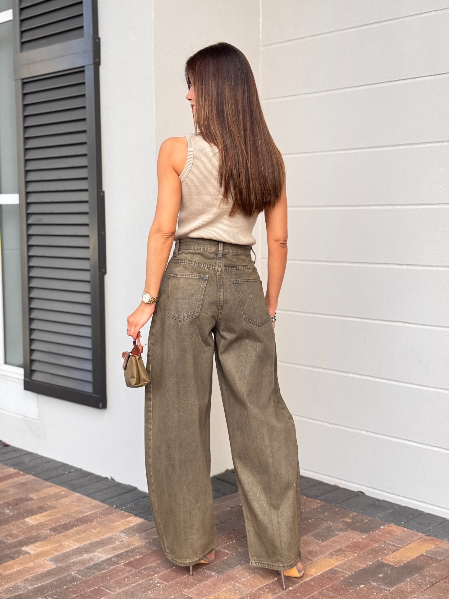 French Brown Stiff Barrel Pants