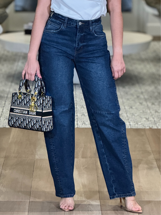 Vibrant Dark Wash Barrel Jeans