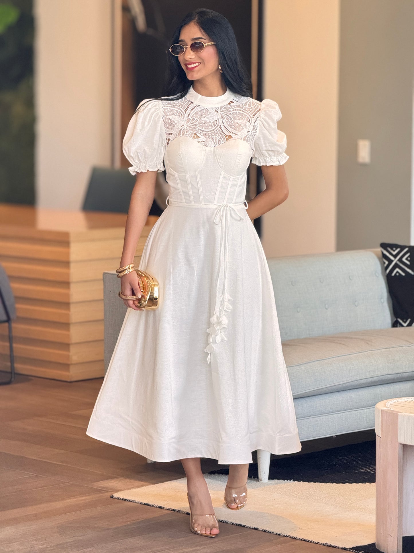 Lucy White Torchon Puffy Dress