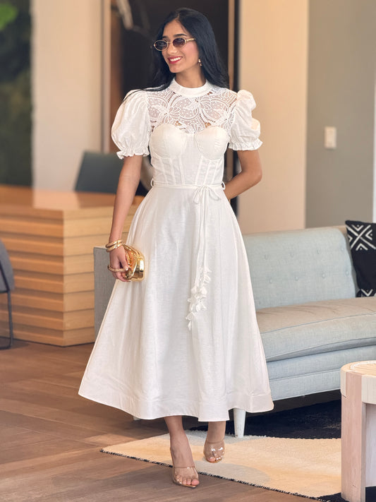 Lucy White Torchon Puffy Dress