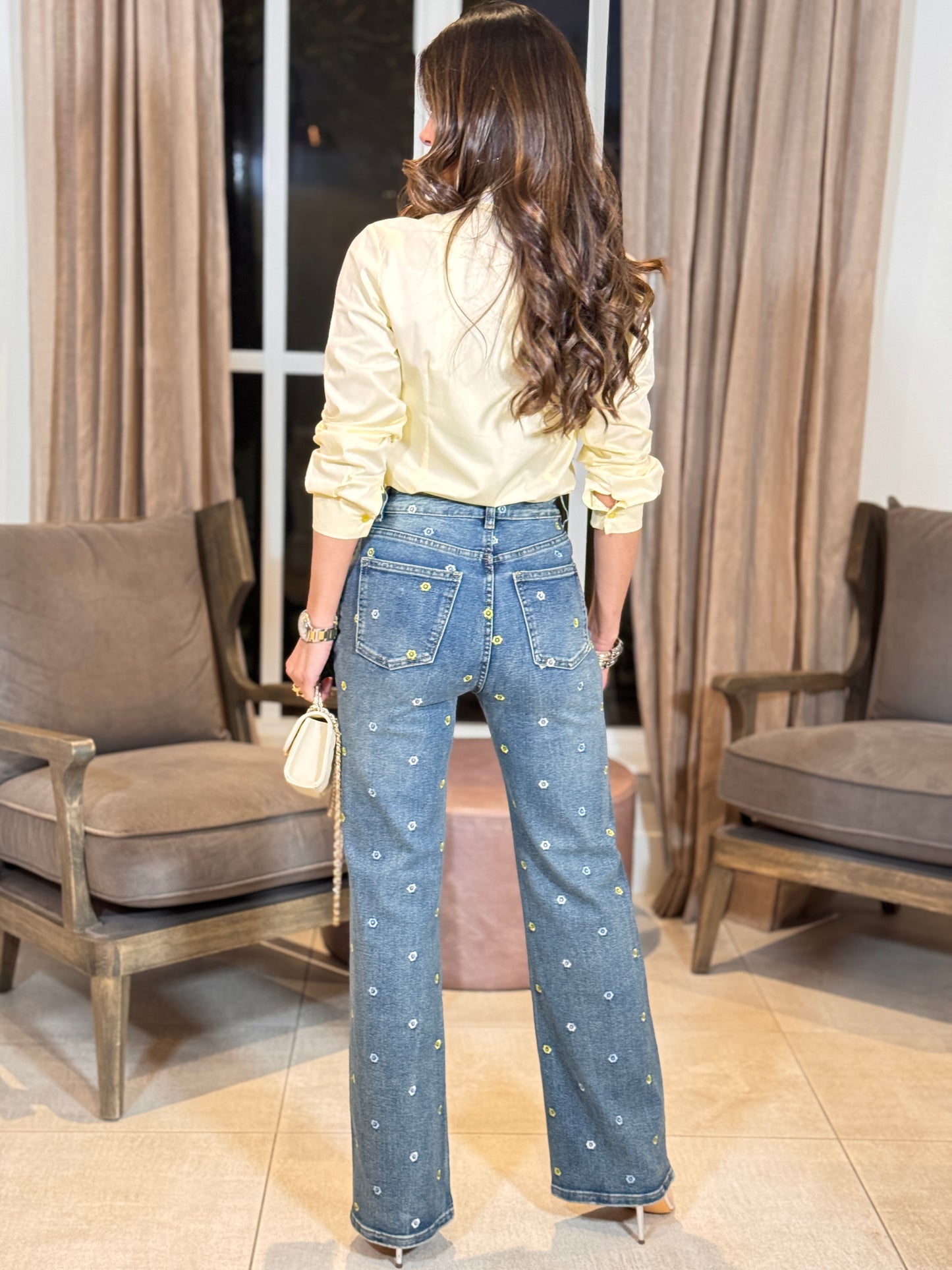 Daisies Light Denim Embroidery Jeans