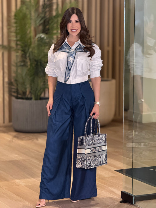 Mimosa Navy/White Waistband Pants