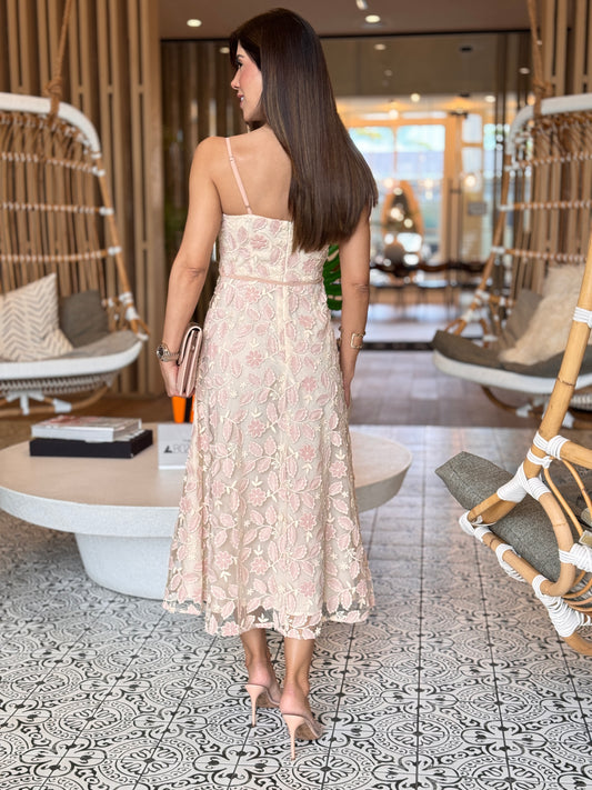 Chic Pink Velour Floral Midi Dress