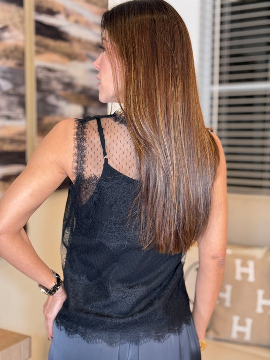 Miou Black Lace Cami Top