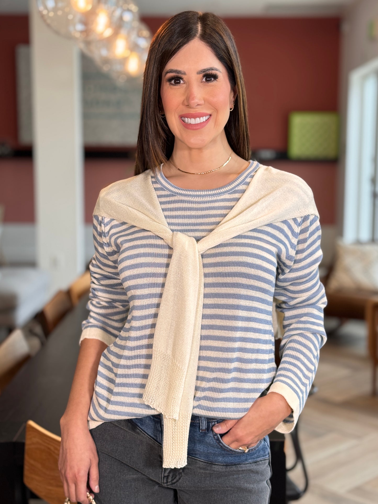 Lumiere Blue/Ivory Lines Top
