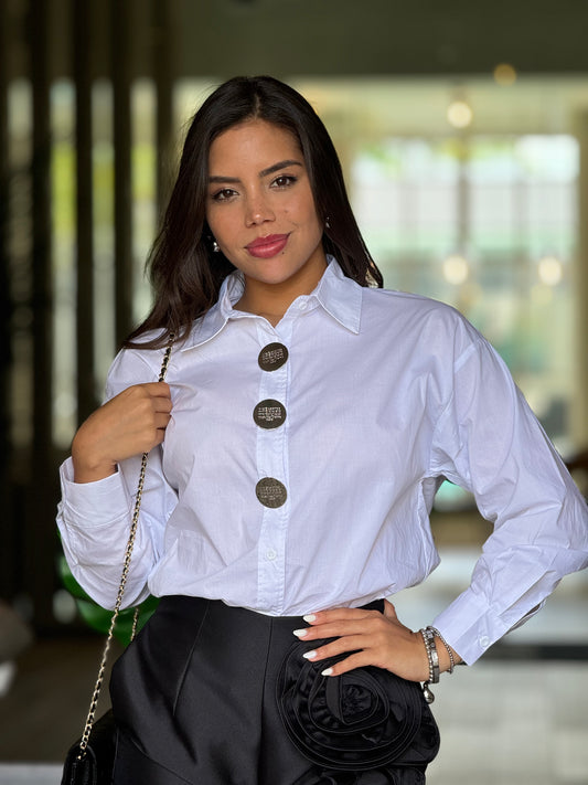 Pamela Silver Buttons White Shirt