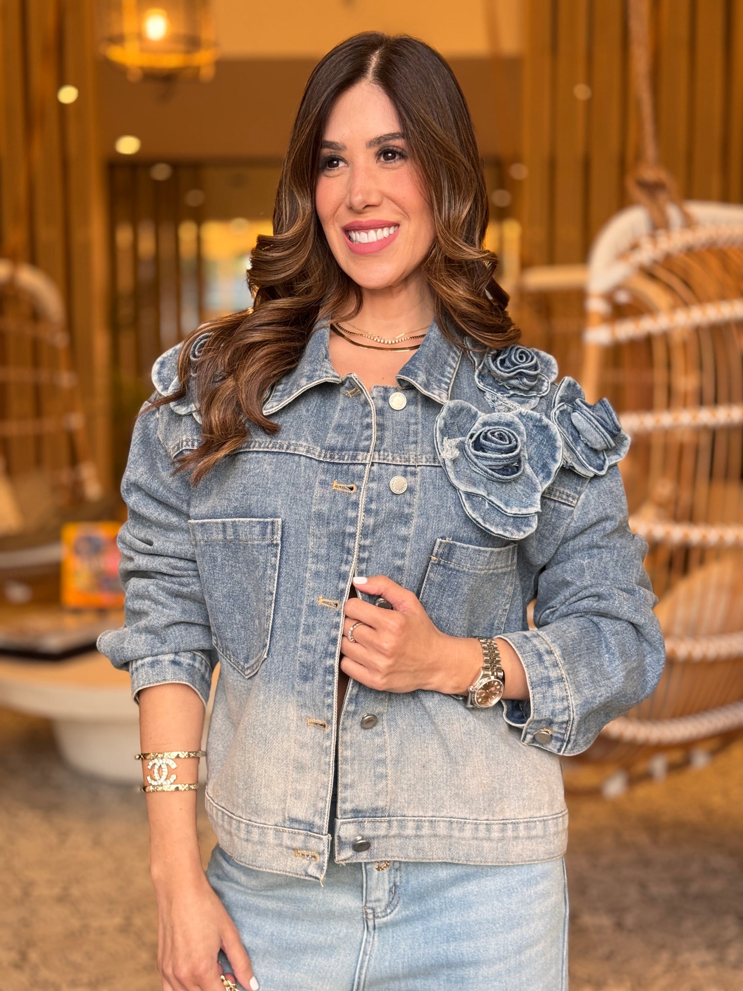 Filipa 3D Flower Denim Jacket Top
