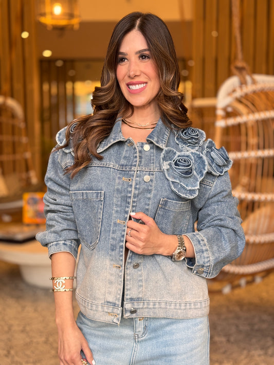 Filipa 3D Flower Denim Jacket Top
