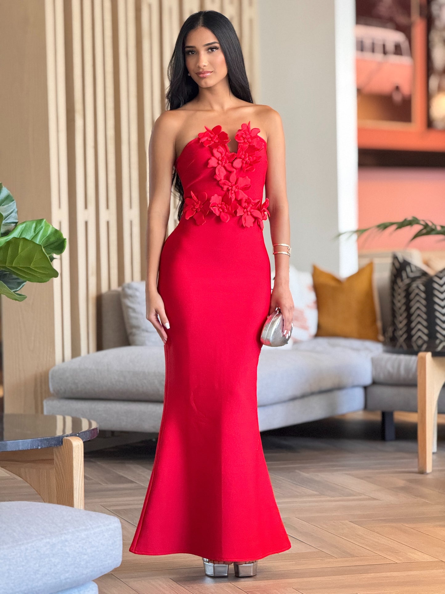 Rivera Red Floral Bandage Dress Gala