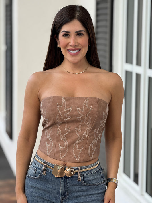 Ranch Brown Suede Corset Top