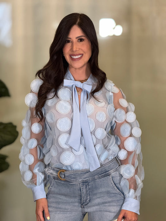 Tina Blue Circles Organza Bodysuit