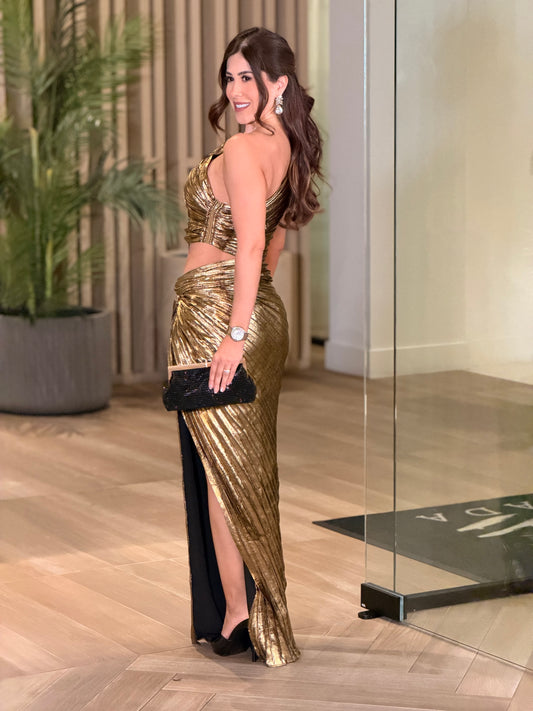 Luxxie Gold Pleated Gala