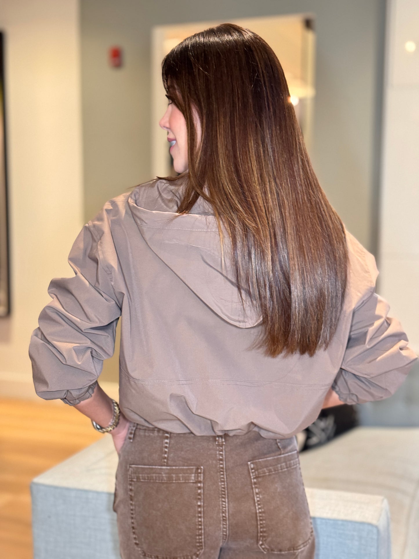 Loving Beige/Black Nylon Jacket Top