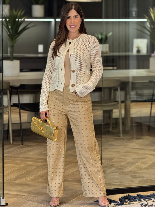 Spike Beige Leather Pants