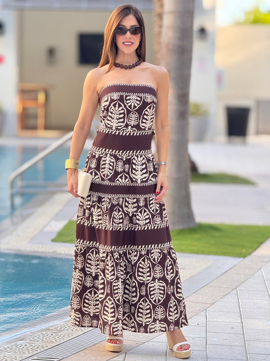 Tency Brown/Floral Maxi Dress