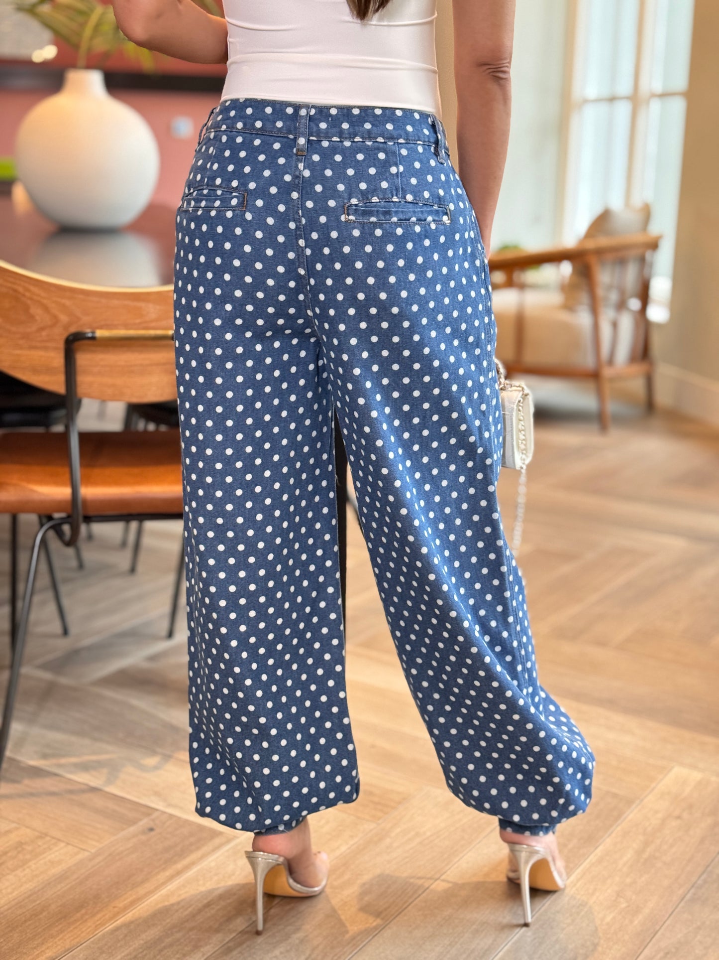 Gaia Dark Denim Polka Dots Barrel Jeans