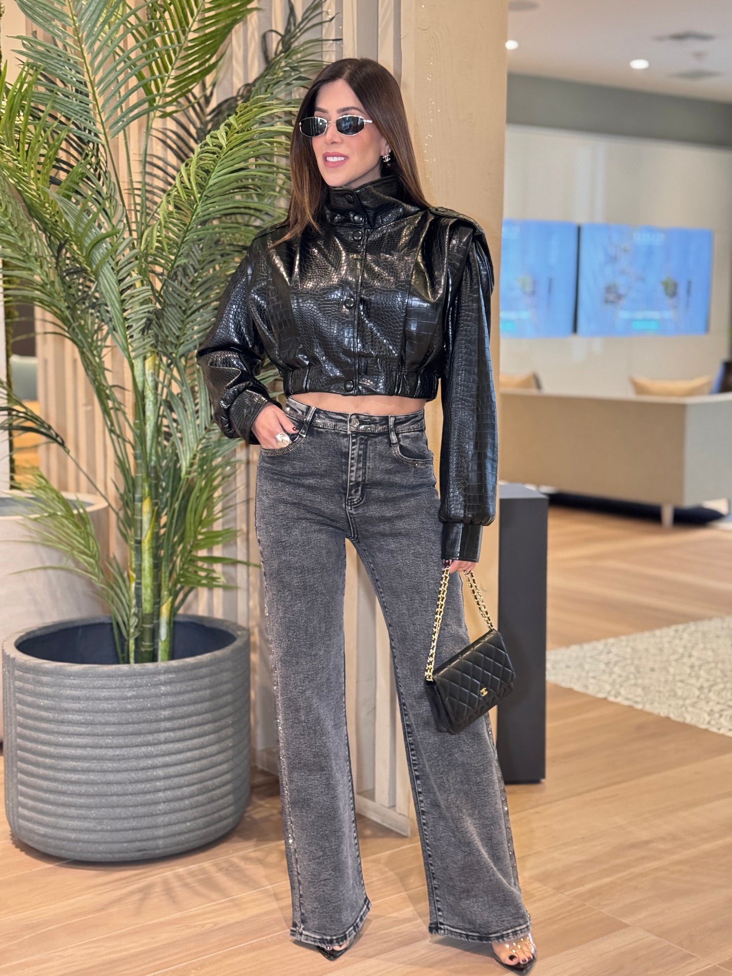 Nina Gray Pocket Rhinestones Jeans