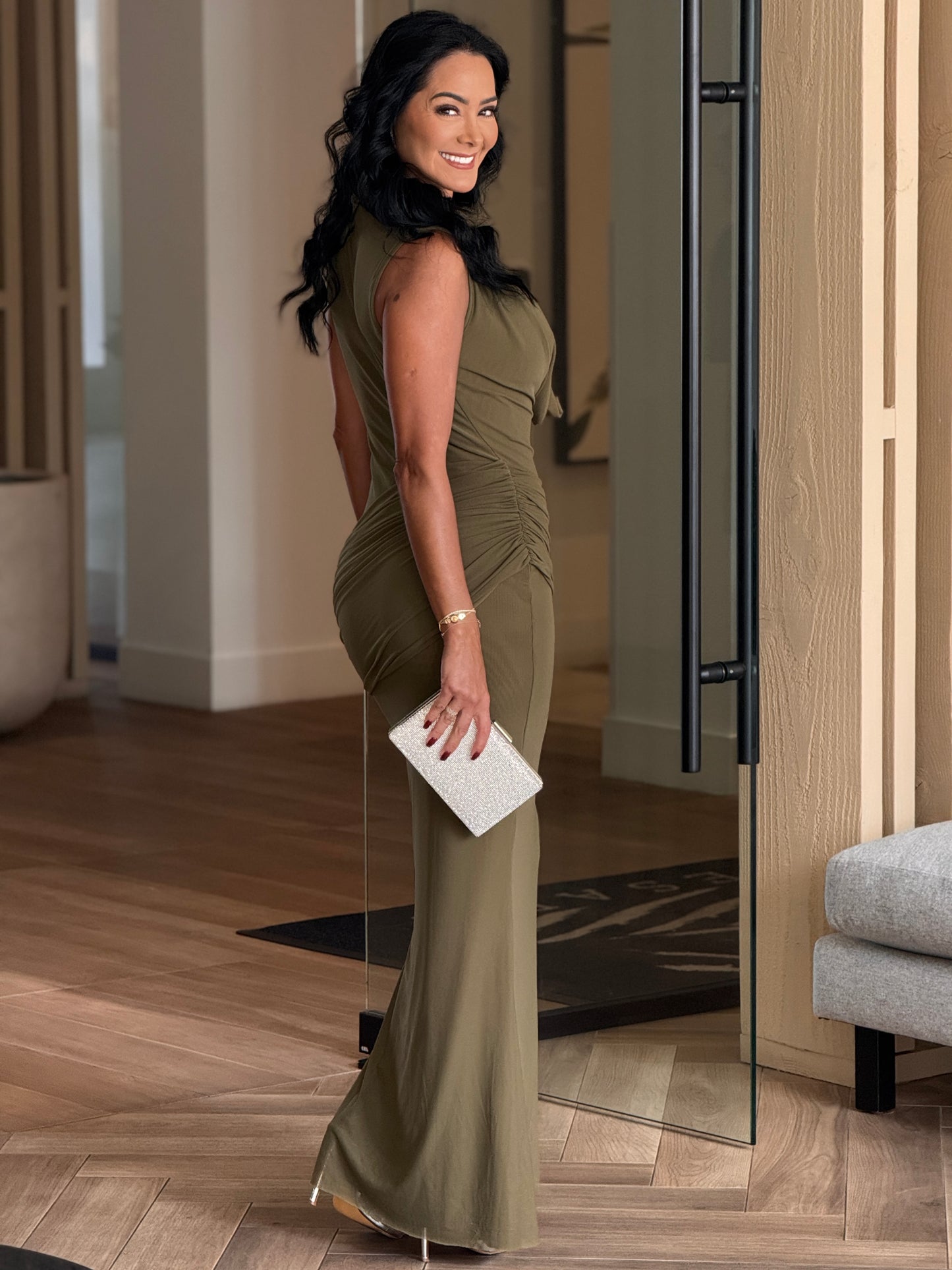 Luxxie Green Mesh Deep Neck Dress Gala