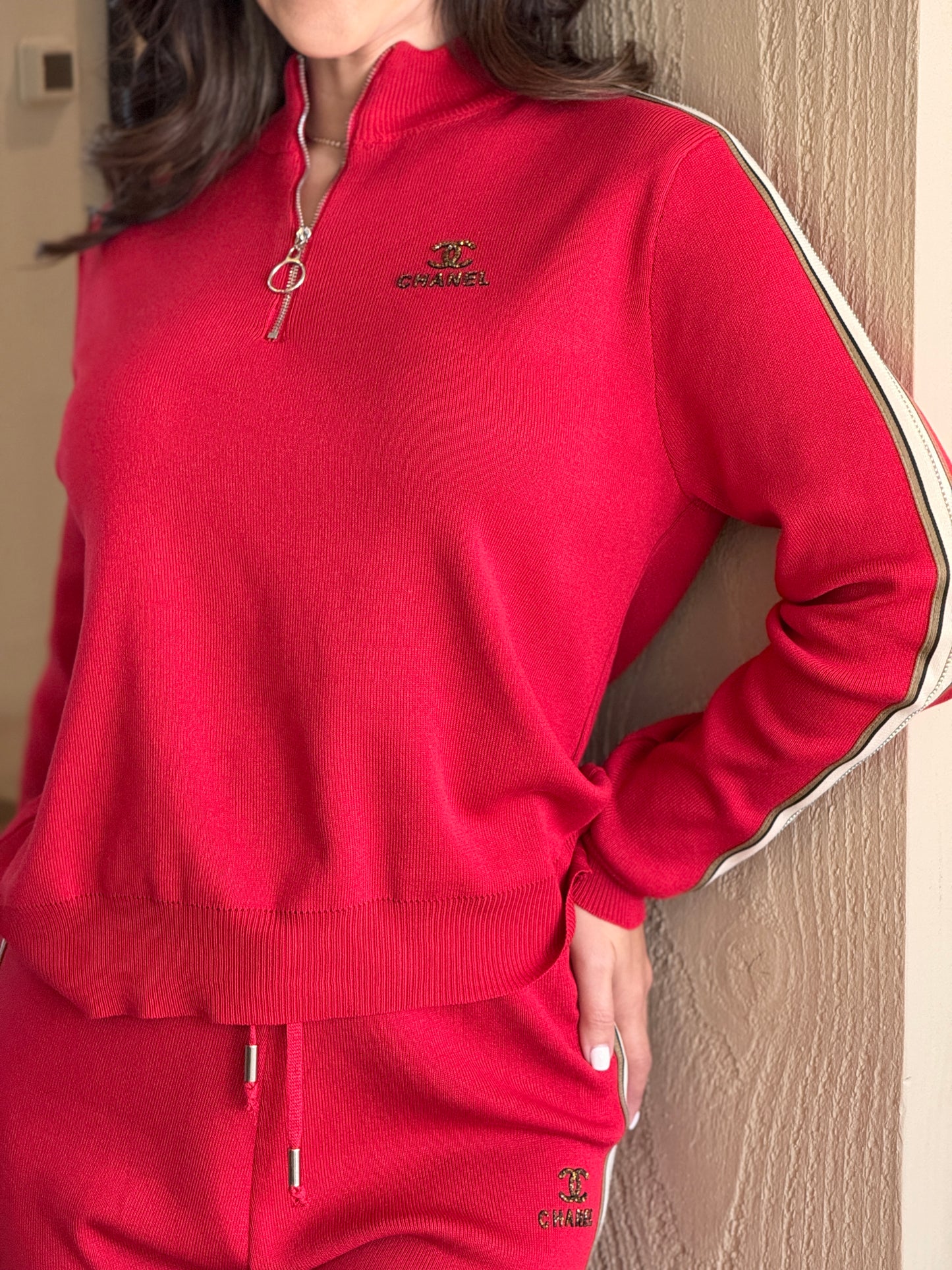 Cece Red Knitted Sparkly Sport Set