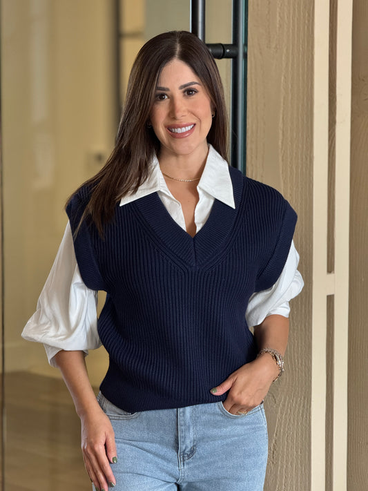 Sascha Navy Knitted/Shirt Top