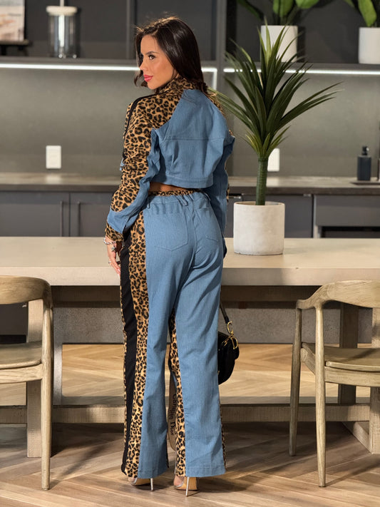 Mariana Denim/Leopard Set