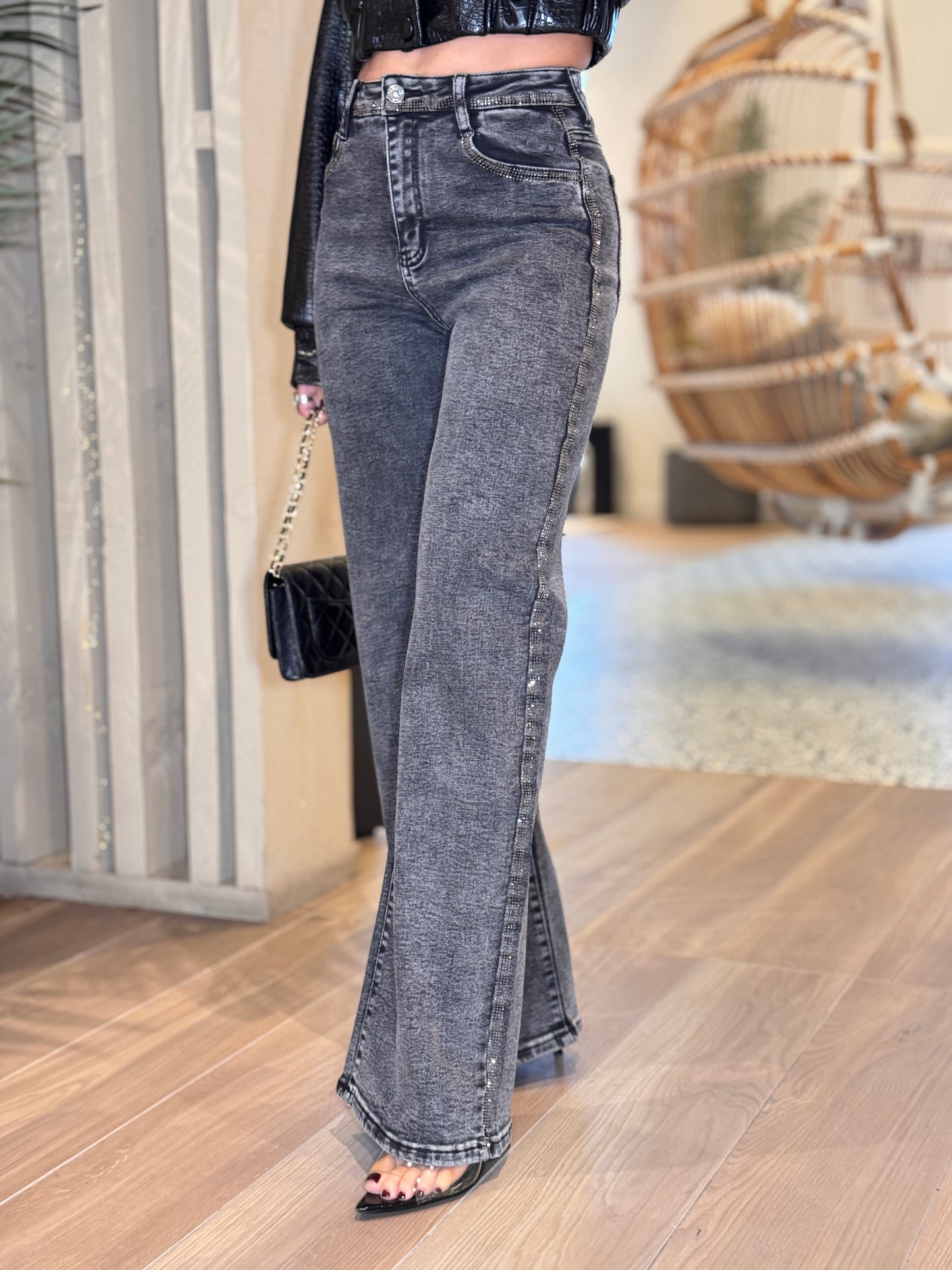 Nina Gray Pocket Rhinestones Jeans