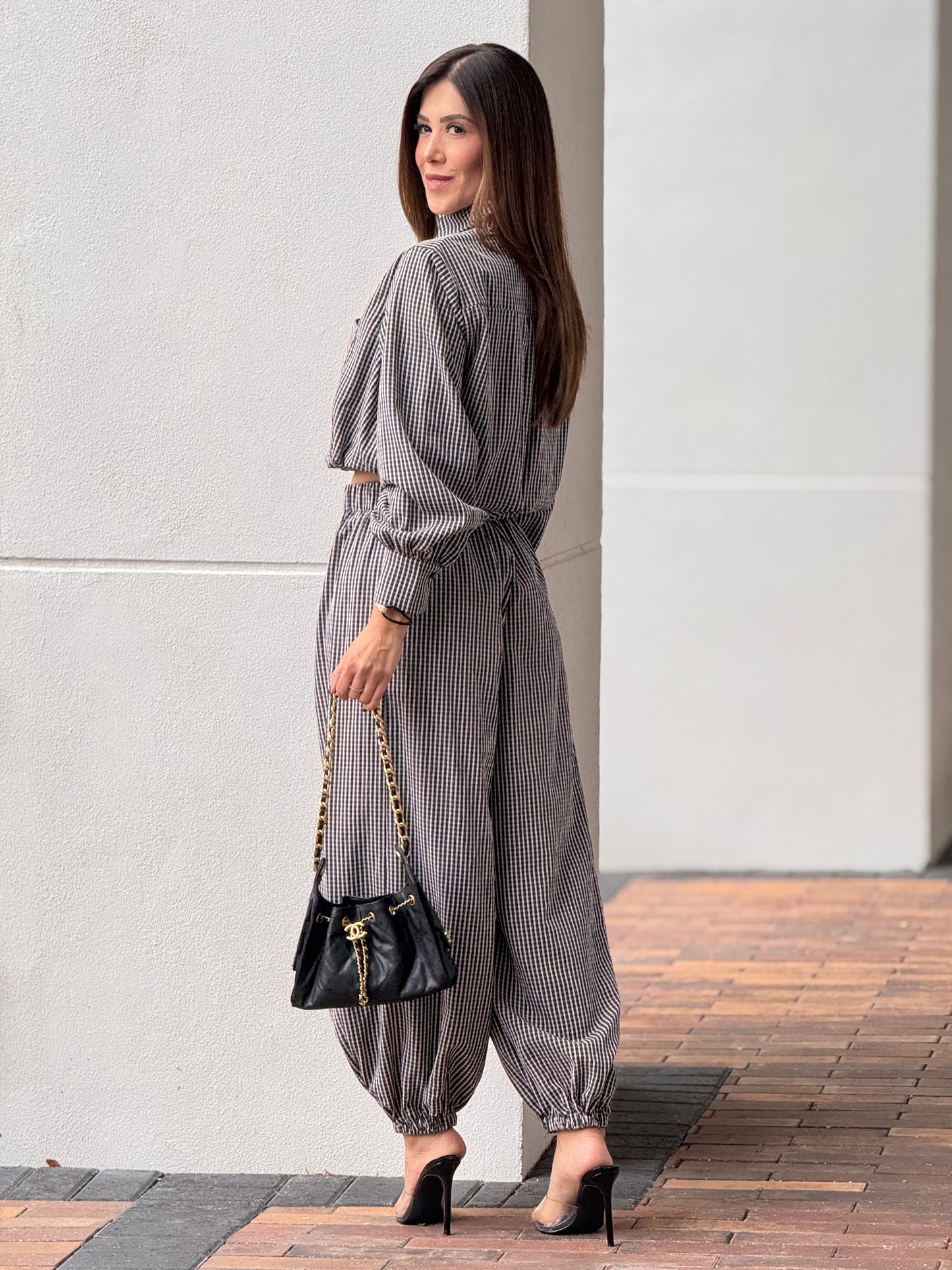 Gaia Black Gingham Print Set