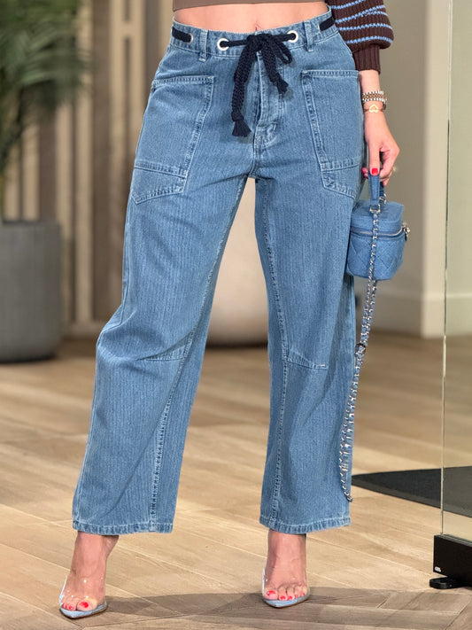 Amber Blue Belt Barrel Jeans