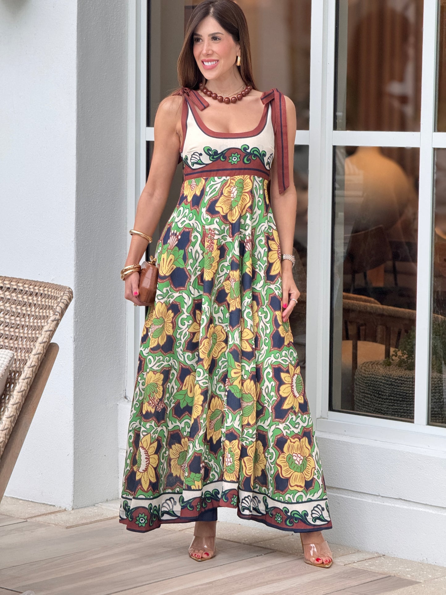 Zimmi Green/Yellow Print Halter Dress