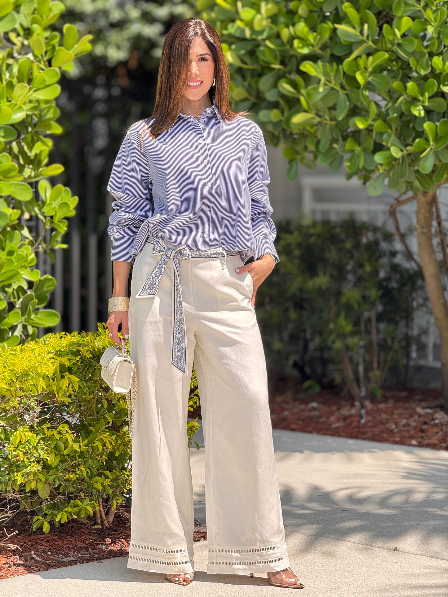 Current White Linen Scarf Pants