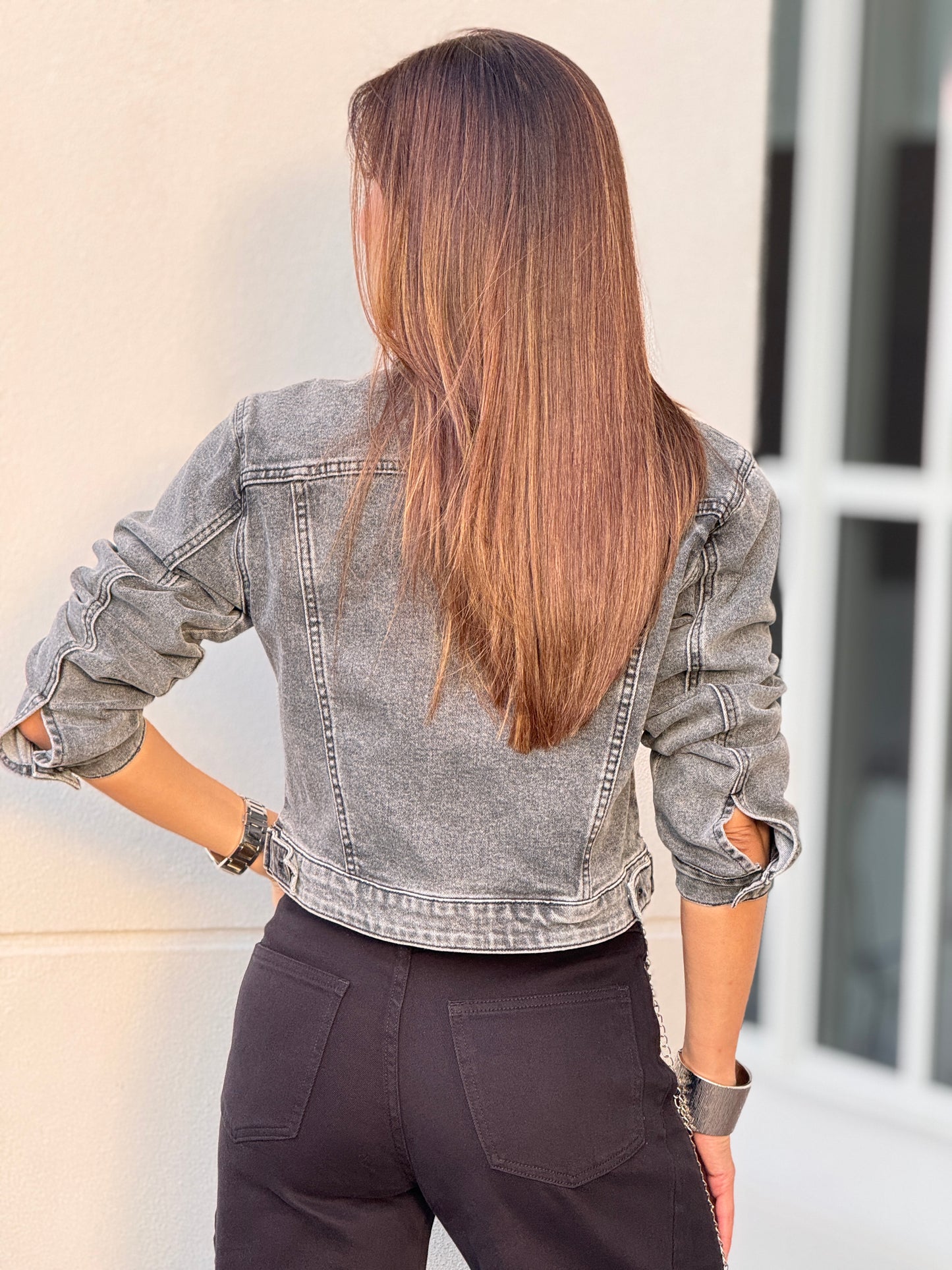 Muy Napoleon Gray Denim Jacket Top