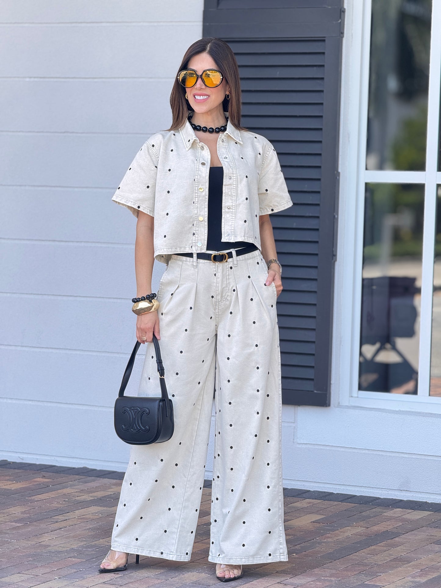 Muy Beige/Black Denim Polka Dots Set
