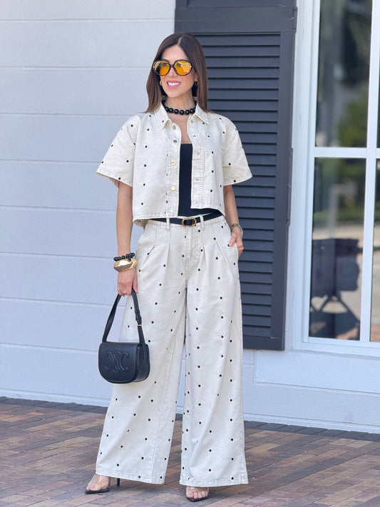 Muy Beige/Black Denim Polka Dots Set