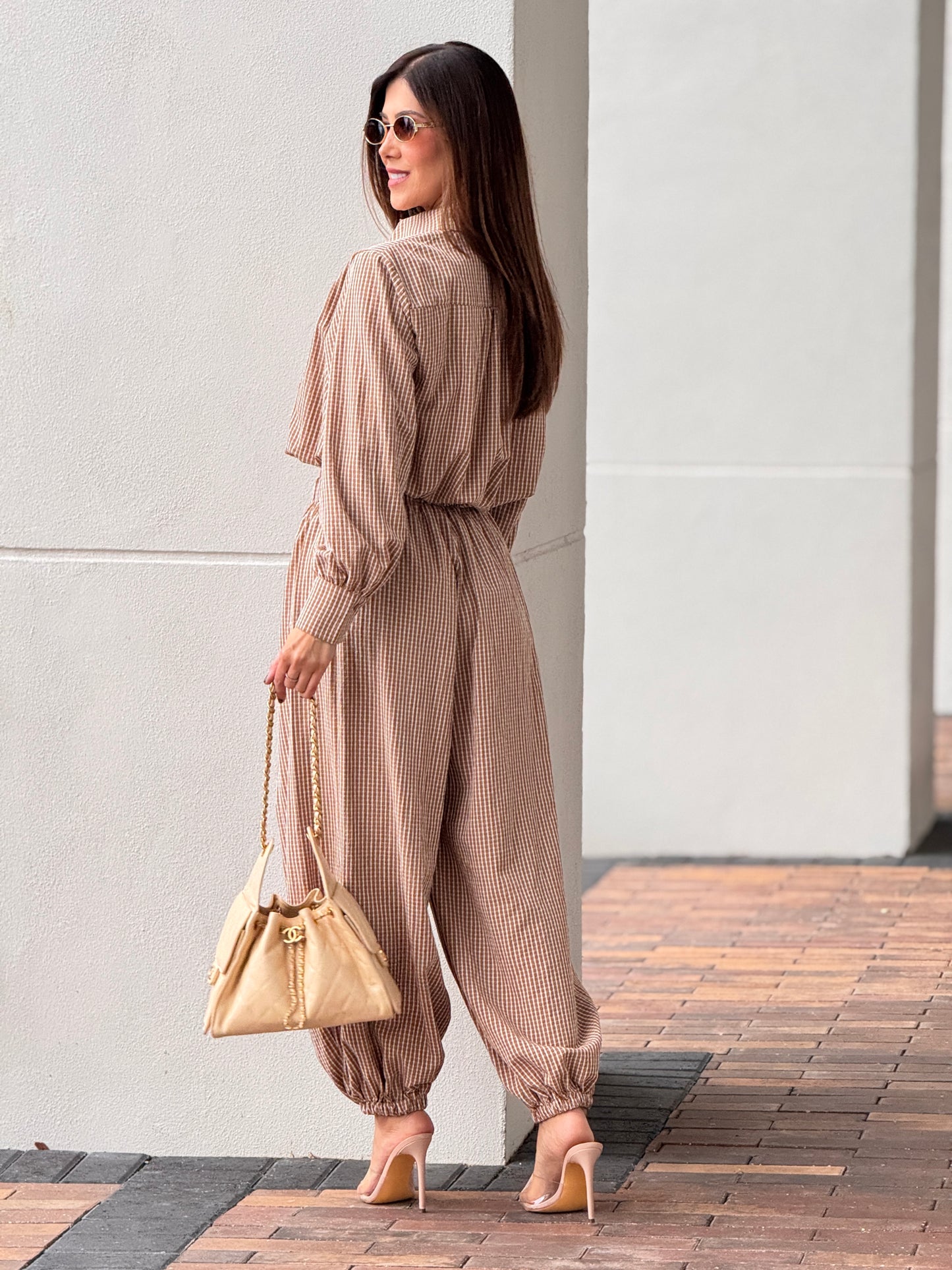 Gaia Beige Gingham Print Set