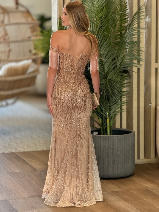 Felicia Rose-Gold Feather Dress Gala
