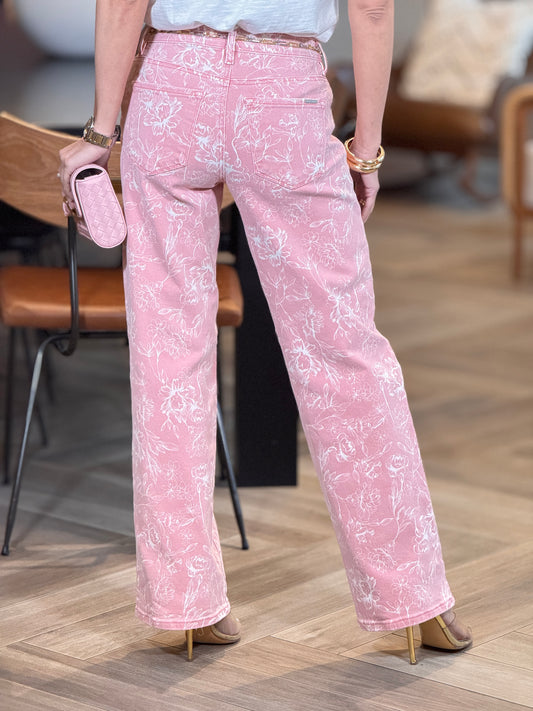 Risen Pink Floral Print Jeans