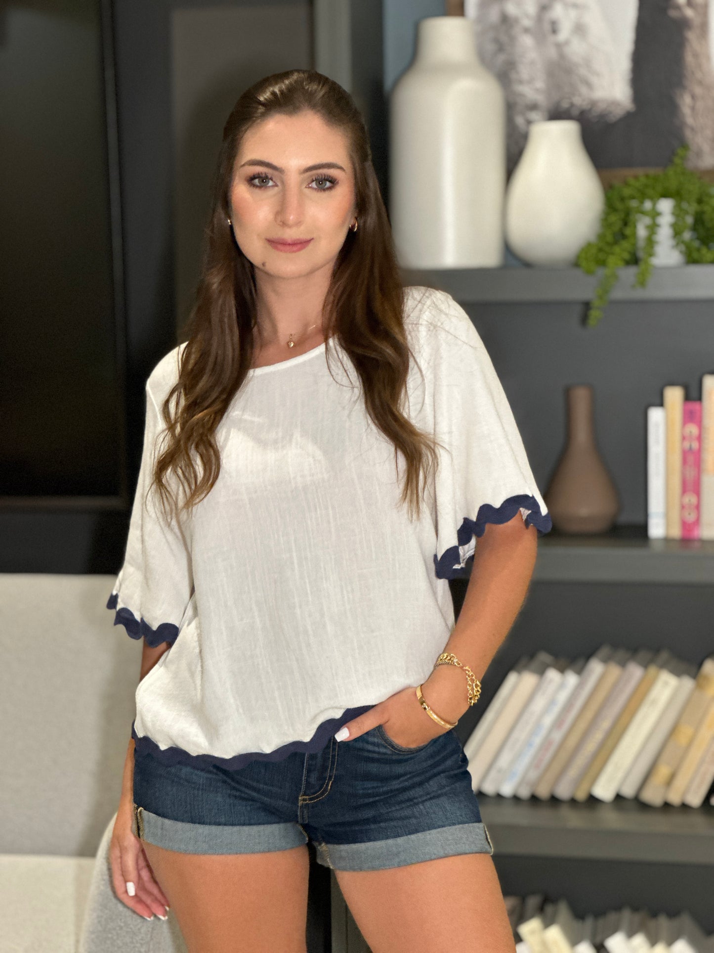 Sheila White Contrast Linen Top