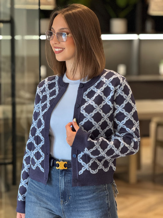 Strut Blue/Navy Print Knitted Top