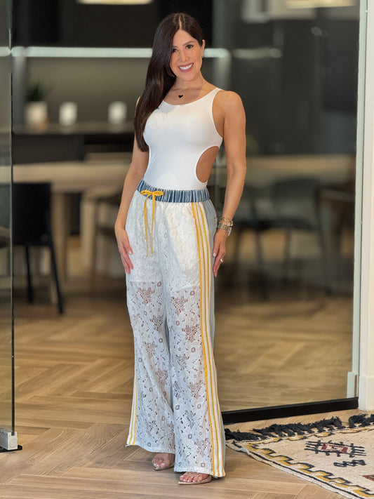 Turkish Yellow Lines/Denim & Lace Pants