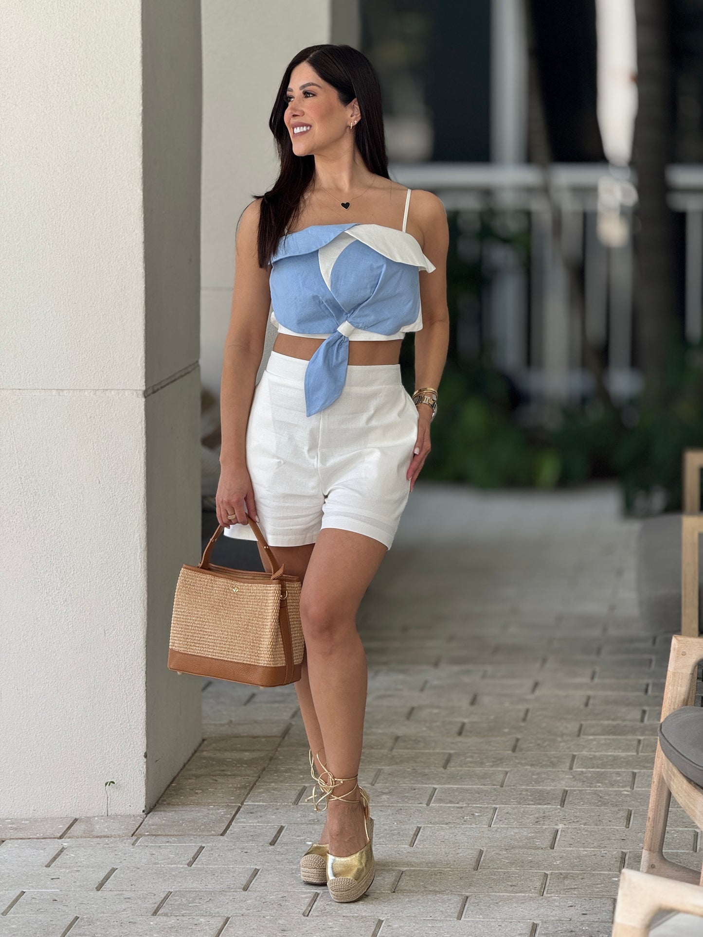 Katy White/Blue Short Set