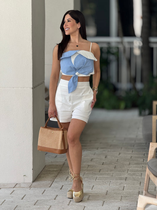 Katy White/Blue Short Set