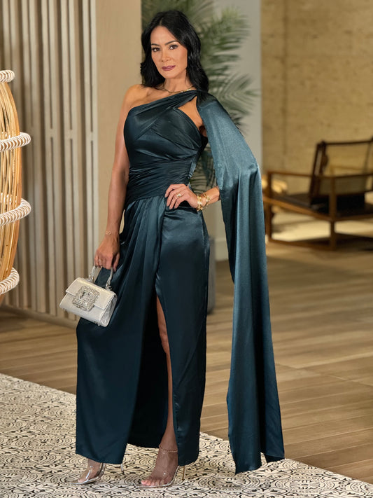 Norkys Forest Green Satin Dress Gala