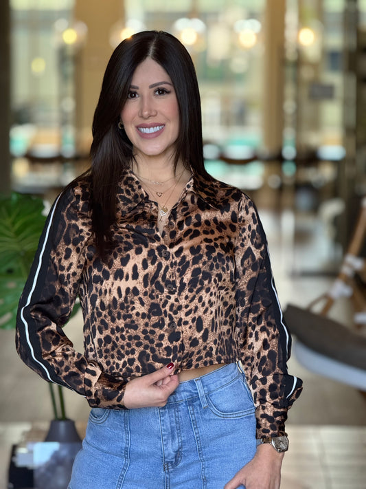 Angelica Leopard Satin Lines Shirt