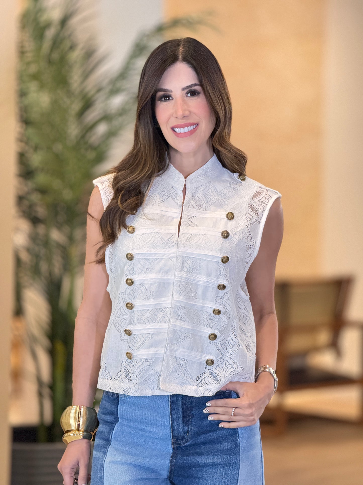 Napoleón White Lace & Eyelet Vest Top