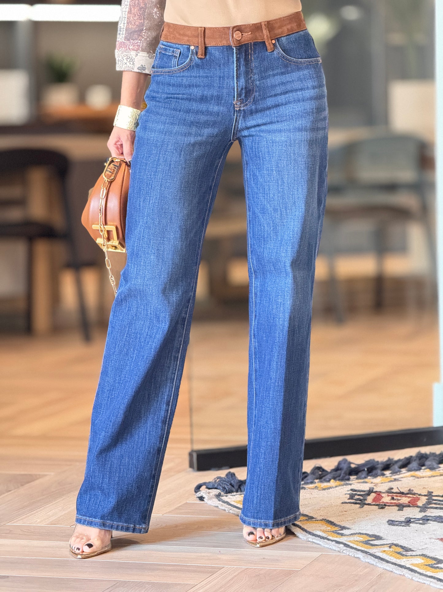 Risen Brown Waist Straight Jeans
